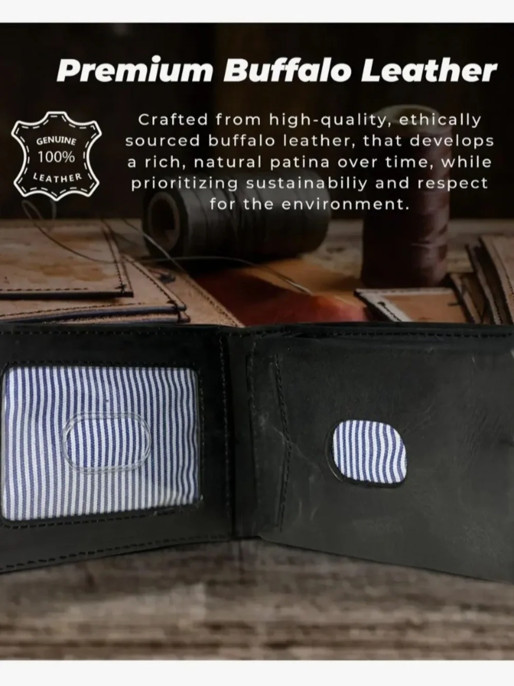 Classic Black Leather Bi-Fold Wallet with Card Window